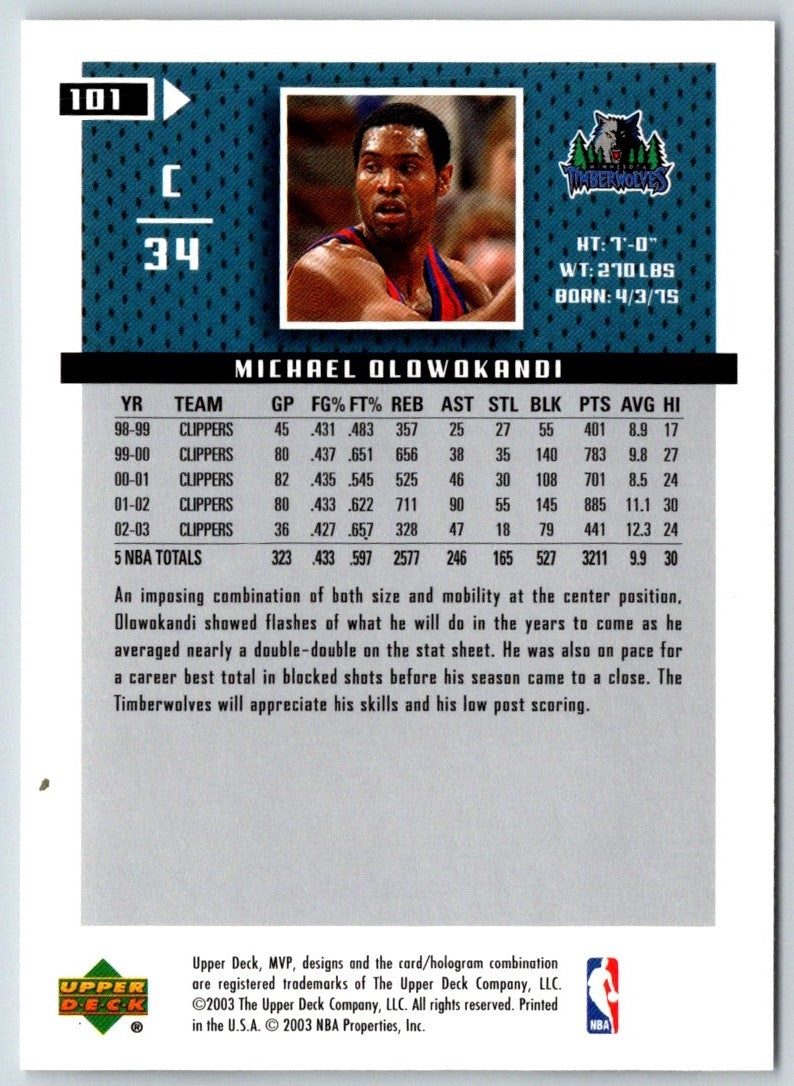 2003 Upper Deck MVP Michael Olowokandi