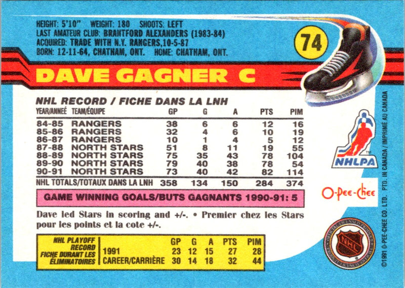 1991 O-Pee-Chee Dave Gagner