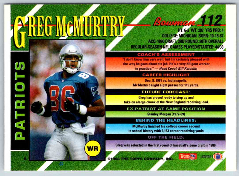 1993 Bowman Football Greg McMurtry