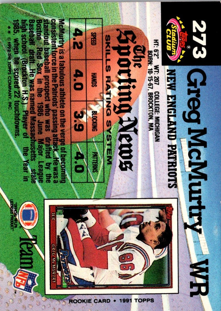 1992 Stadium Club Greg McMurtry