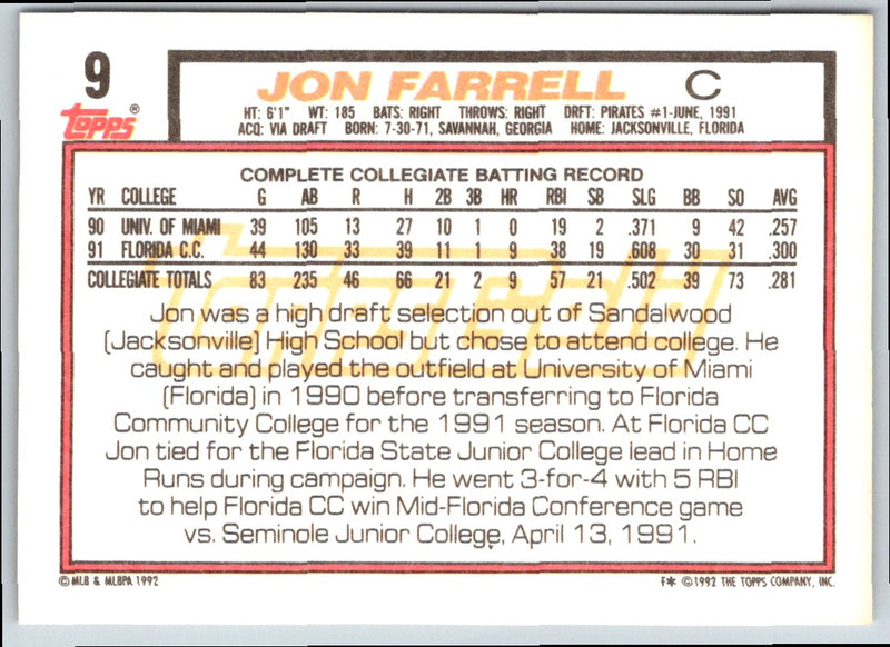 1992 Topps Jon Farrell