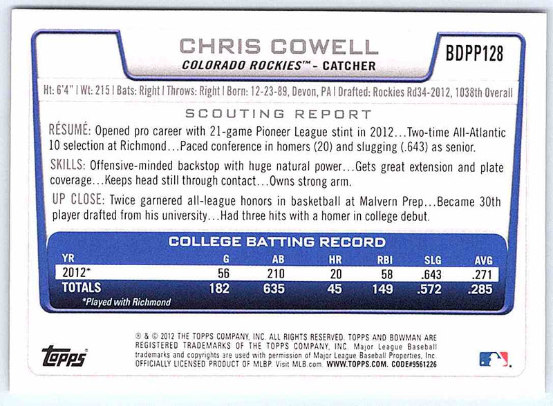 2012 Bowman Chris Cowell