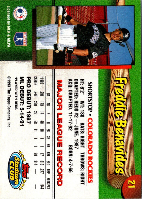1993 Stadium Club Colorado Rockies Freddie Benavides #21