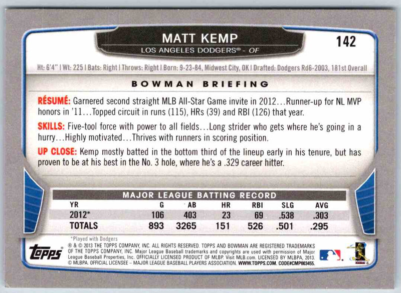 2013 Bowman Matt Kemp