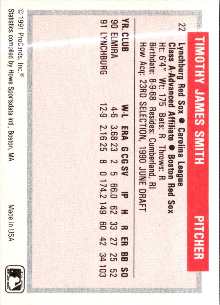 1991 ProCards Tomorrow's Heroes Tim Smith