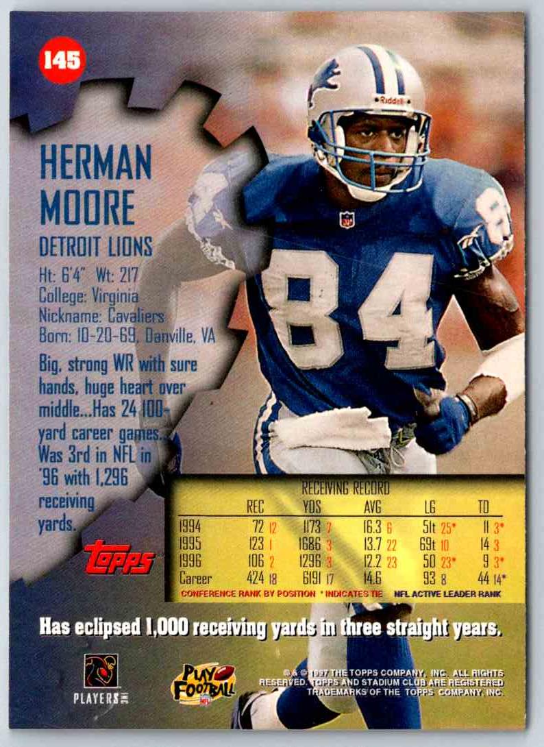 1997 Topps Stadium Club Football Herman Moore