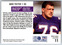 1991 Pro Set WLAF World Bowl Combo Mike Teeter #11