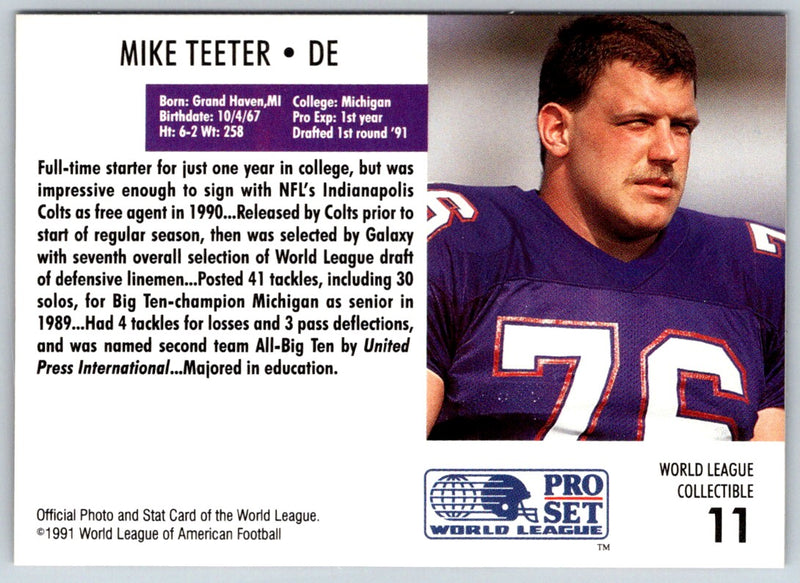 1991 Pro Set WLAF World Bowl Combo Mike Teeter