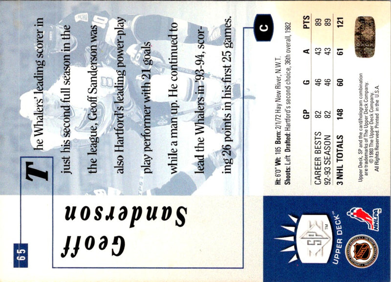 1993 Upper Deck SP Geoff Sanderson