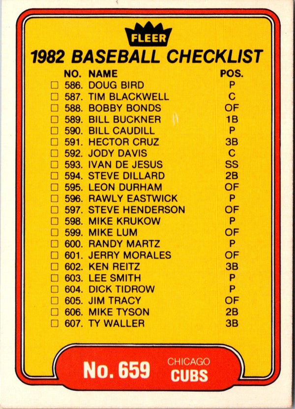 1982 Fleer Checklist: Cubs/Blue Jays #659