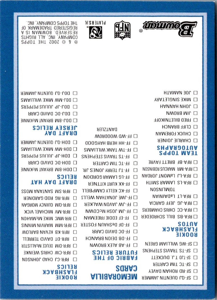 2002 Bowman Signs of the Future Quentin Jammer