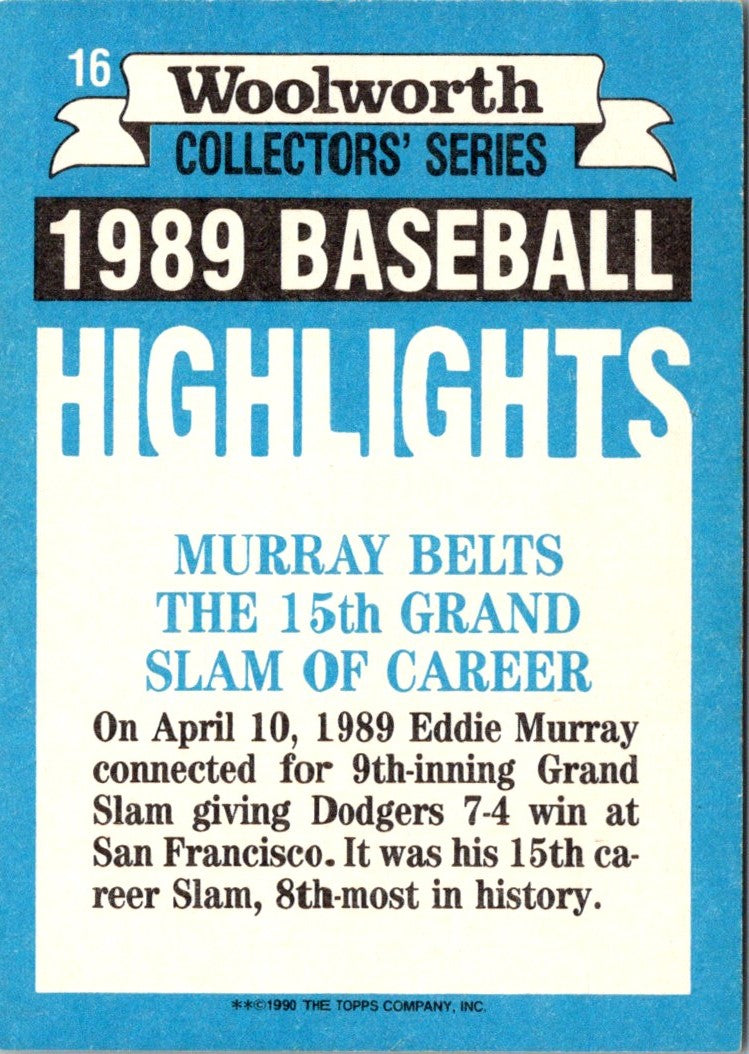 1990 Topps Woolworth Baseball Highlights Eddie Murray