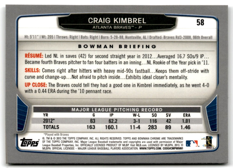 2013 Bowman Chrome Craig Kimbrel