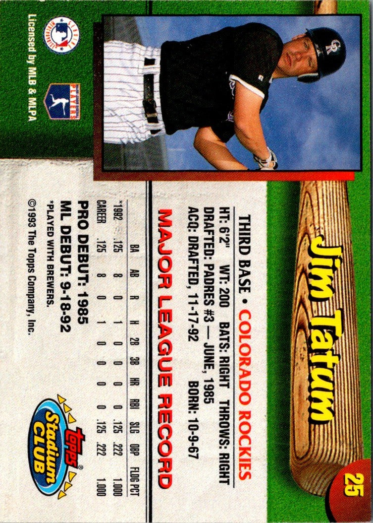 1993 Stadium Club Colorado Rockies Jim Tatum