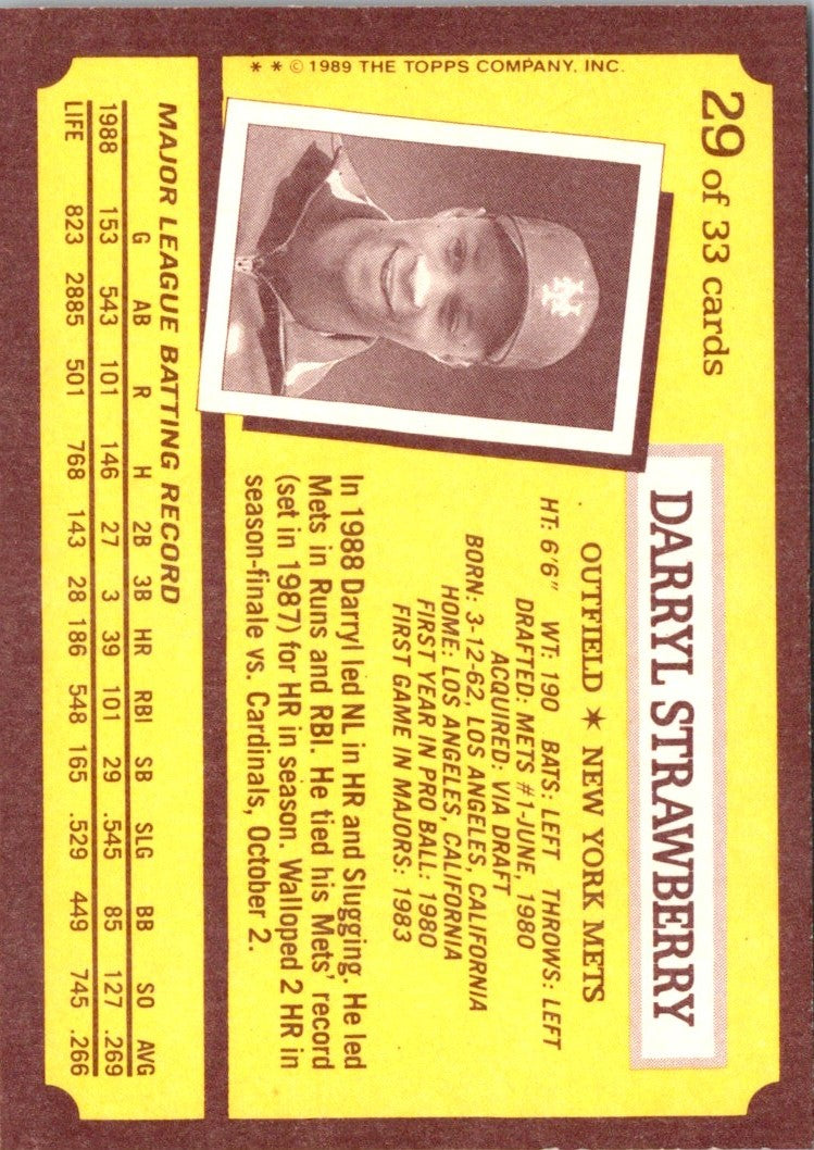 1989 Topps Kay-Bee Superstars of Baseball Darryl Strawberry