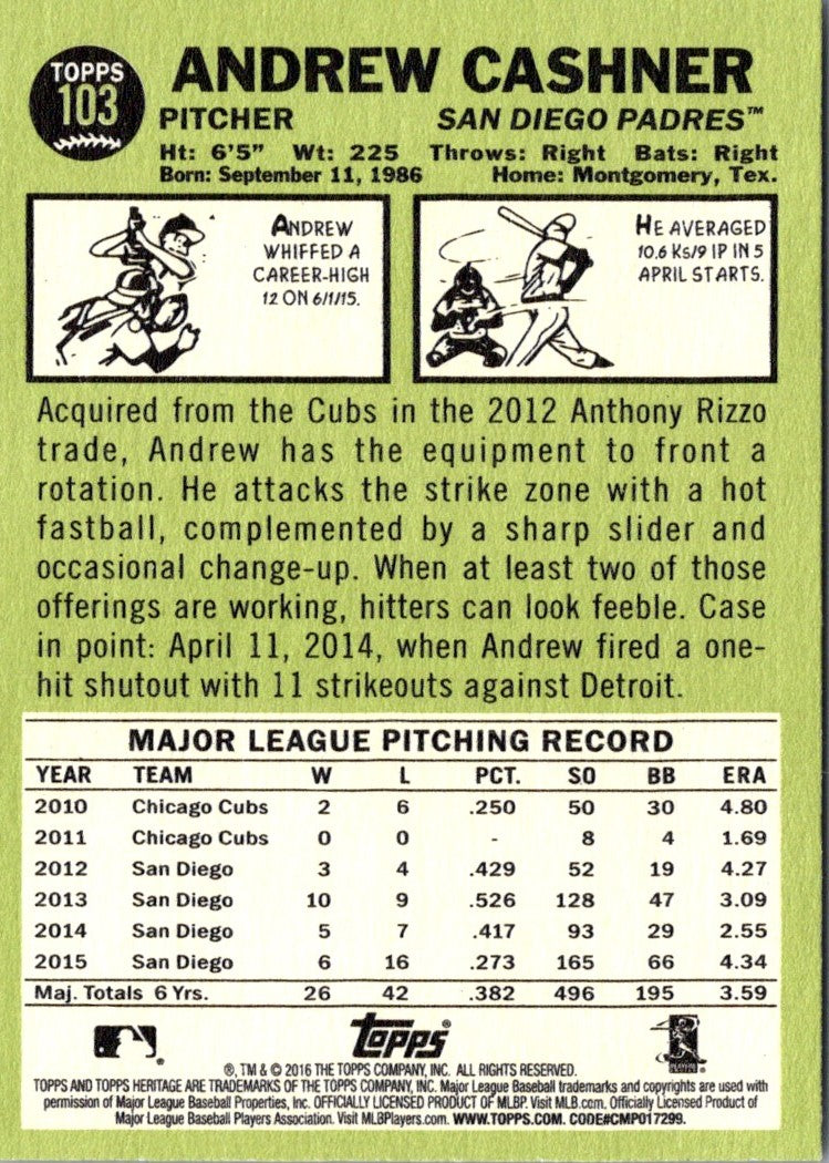 2016 Topps Heritage Andrew Cashner