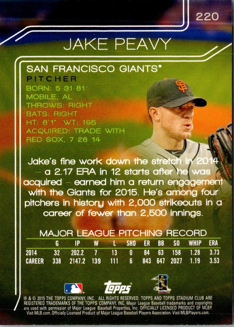 2015 Stadium Club Jake Peavy