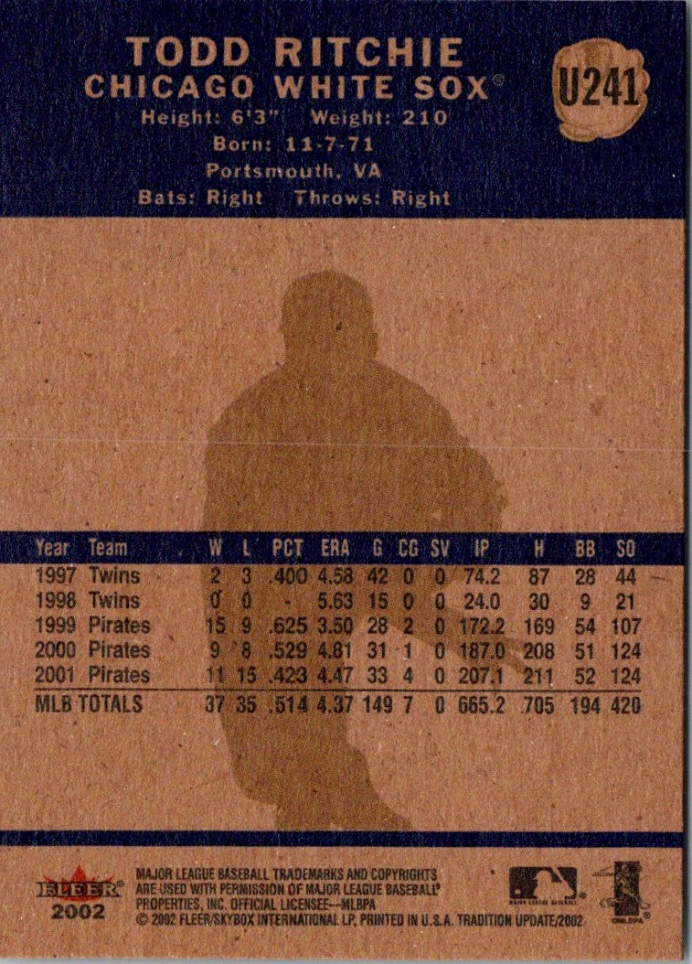 2002 Fleer Tradition Update Todd Ritchie