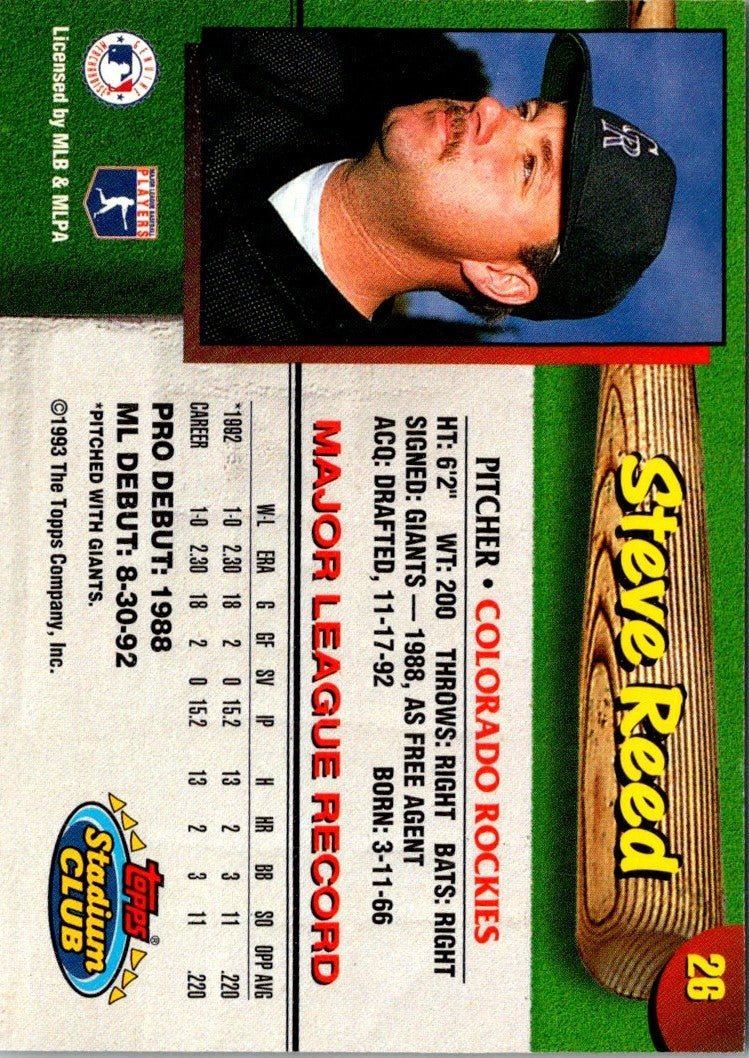 1993 Stadium Club Colorado Rockies Steve Reed