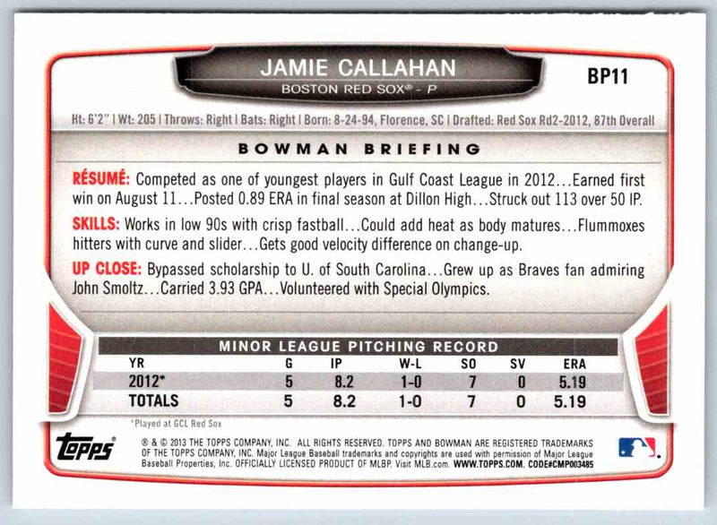 2013 Bowman Jamie Callahan