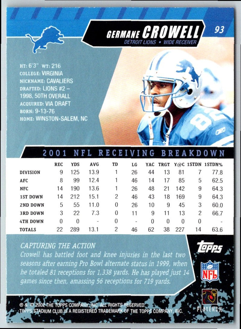 2002 Stadium Club Germane Crowell