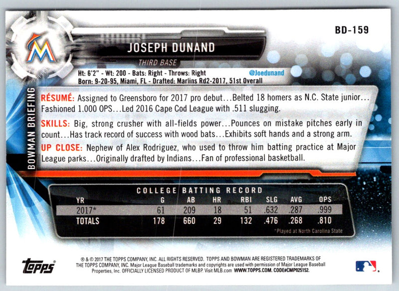 2017 Bowman Draft Joseph Dunand