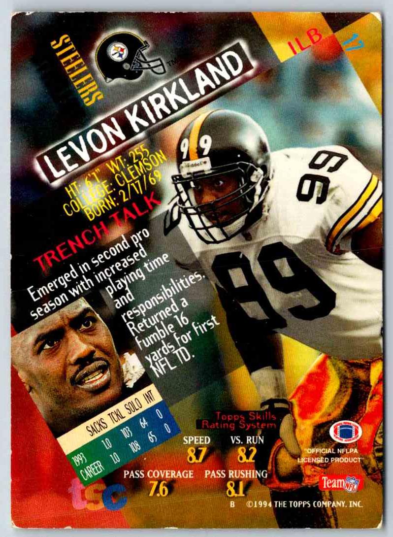 1994 Topps Stadium Club Football Levon Kirkland