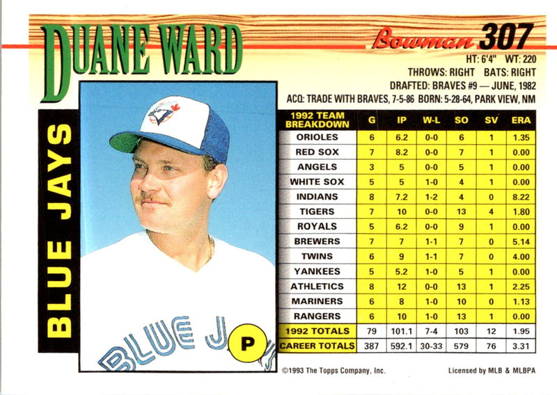 1993 Bowman Duane Ward