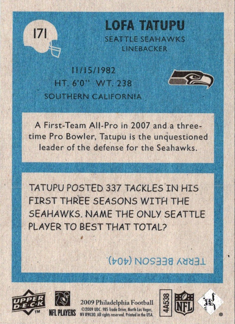 2009 Upper Deck Lofa Tatupu