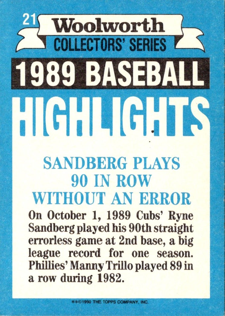 1990 Topps Woolworth Baseball Highlights Ryne Sandberg