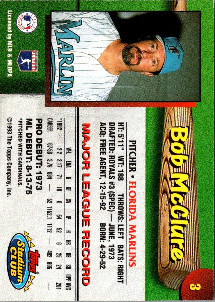 1993 Stadium Club Florida Marlins Bob McClure
