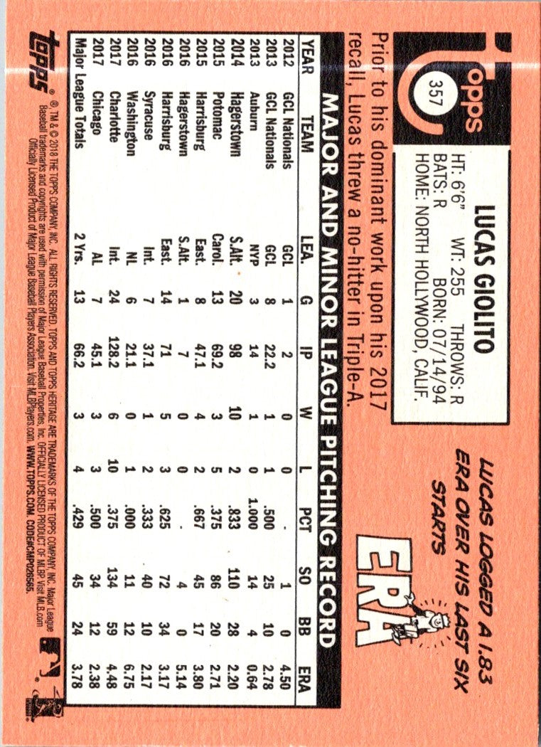 2018 Topps Heritage Lucas Giolito