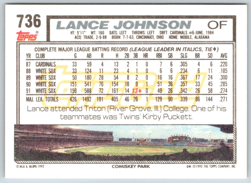 1992 Topps Lance Johnson