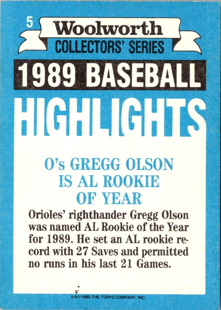 1990 Topps Woolworth Baseball Highlights Gregg Olson