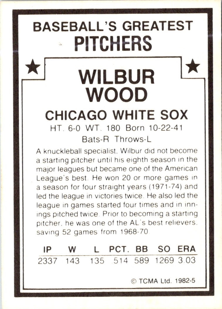 1987 TCMA 1982 Greatest Pitchers Wilbur Wood