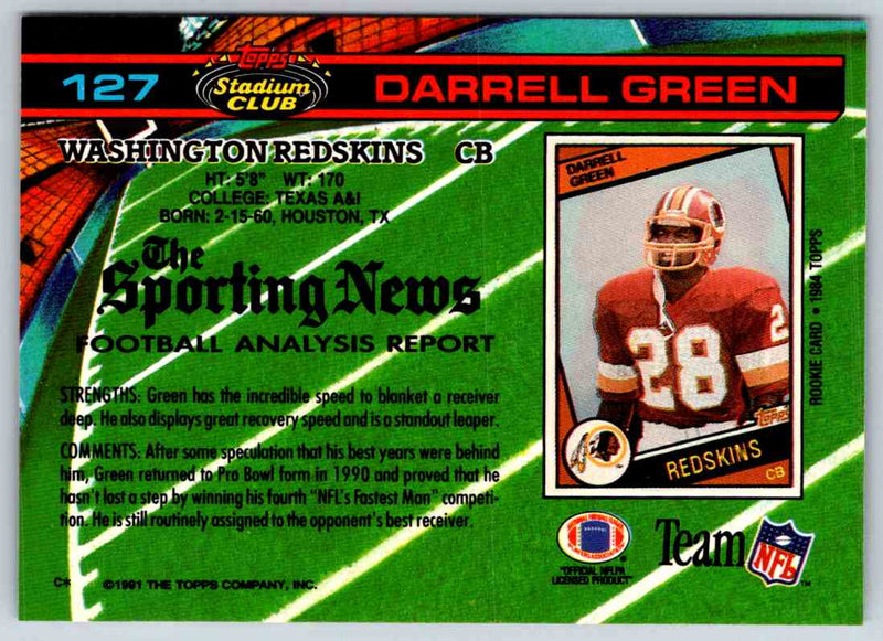 1991 Topps Stadium Club Football Darrell Green