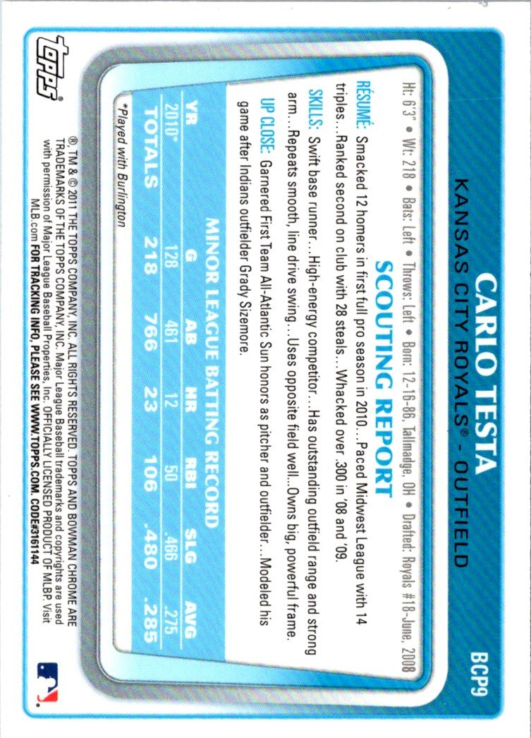 2011 Bowman Chrome Prospects Carlo Testa