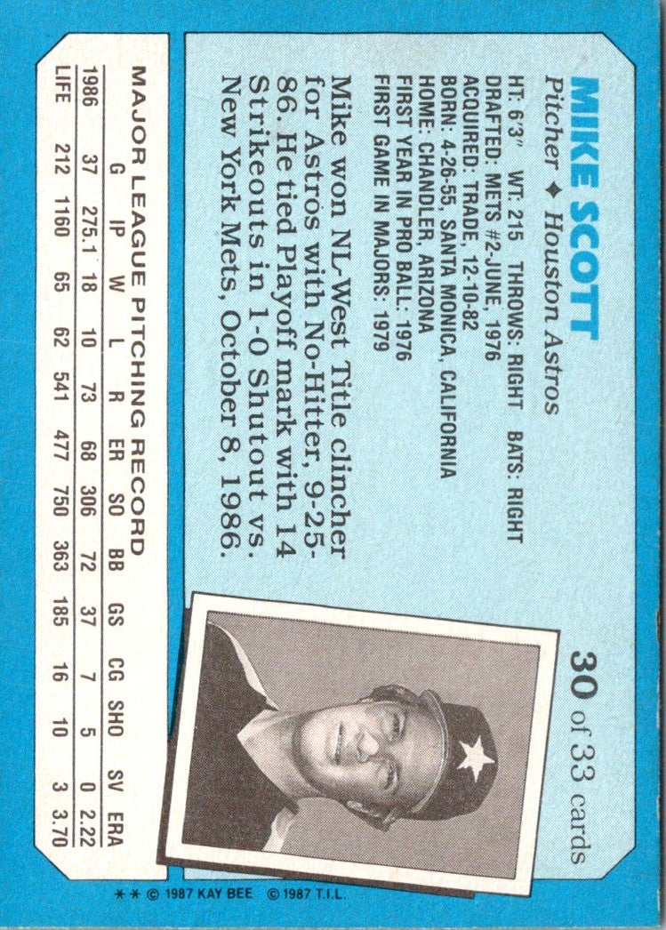 1987 Topps Kay-Bee Superstars of Baseball Mike Scott