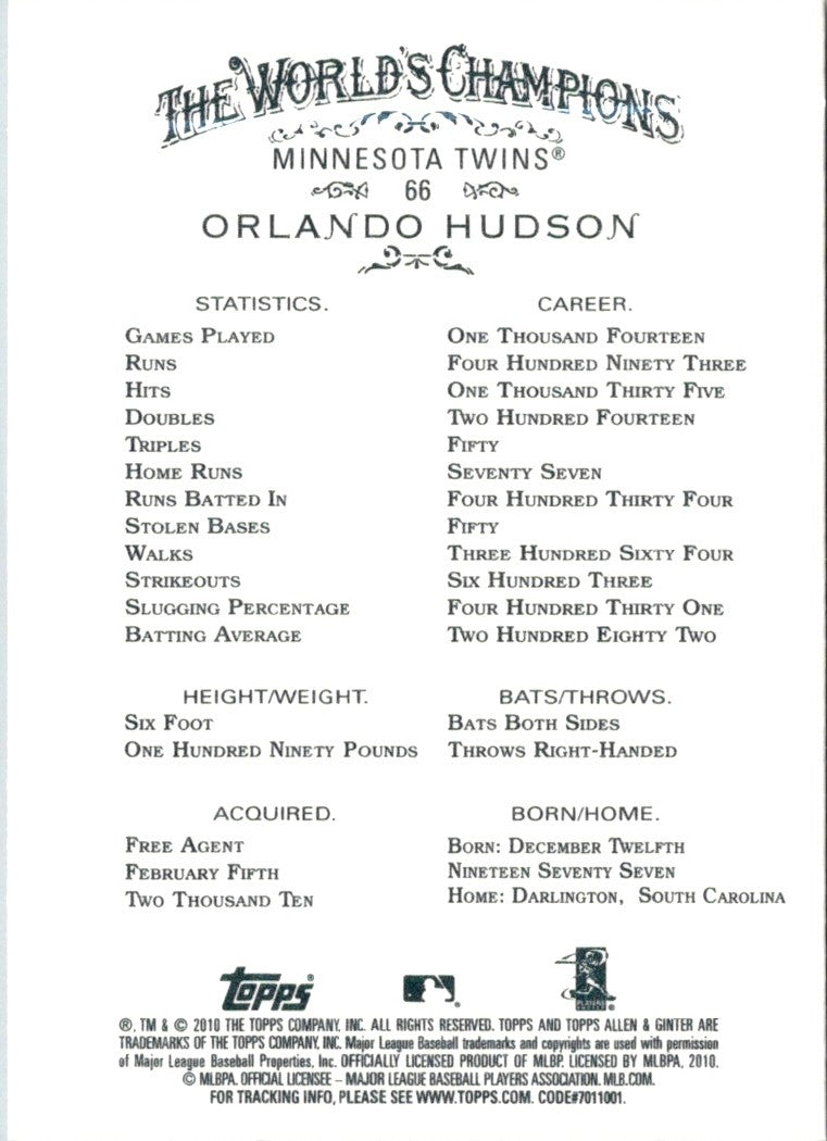2010 Topps Allen & Ginter Orlando Hudson