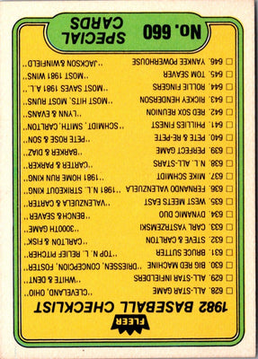1982 Fleer Checklist: Special Cards/Teams #660