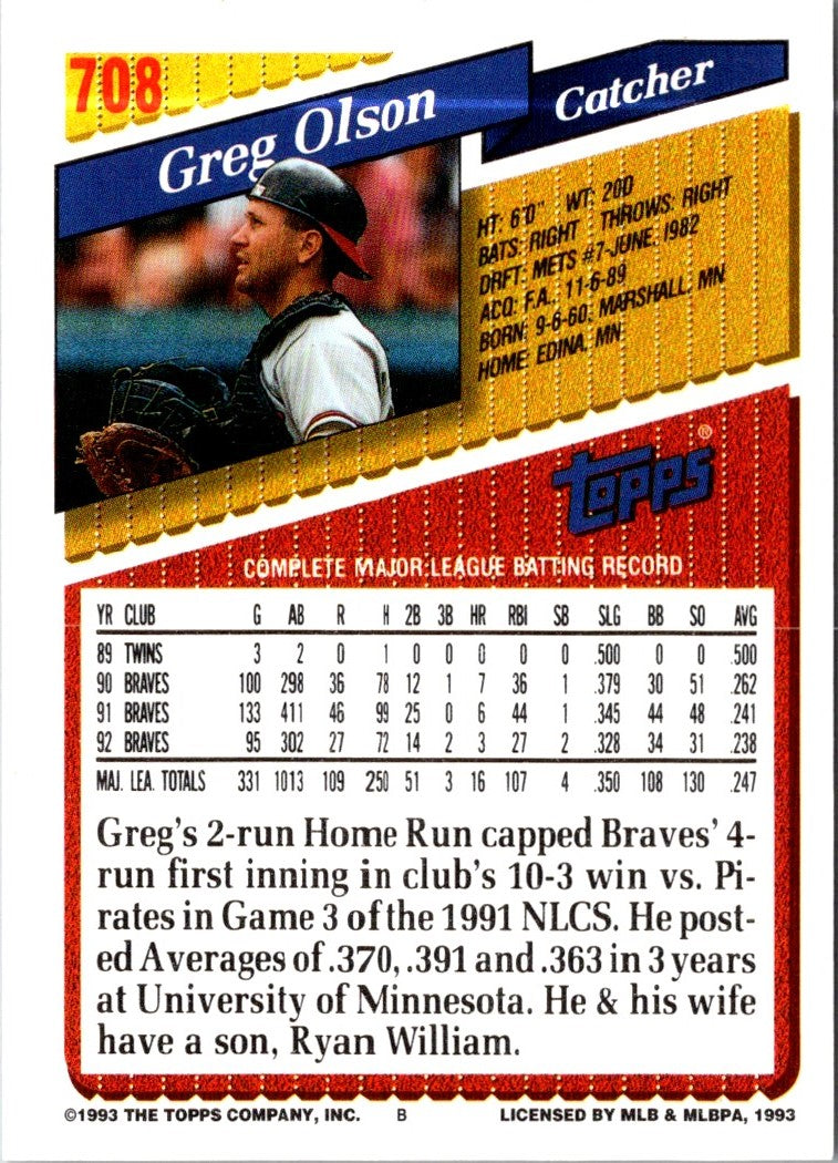 1993 Topps Greg Olson