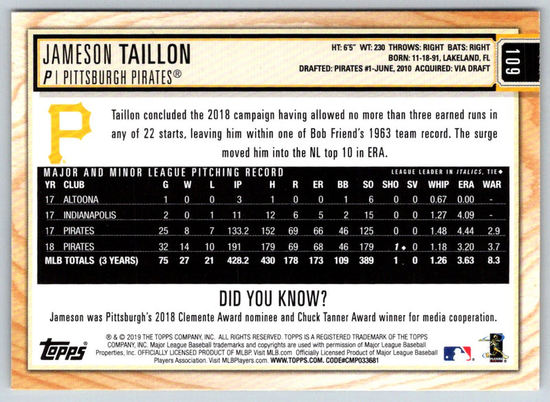 2019 Topps Big League Jameson Taillon