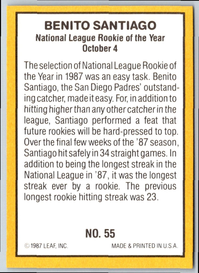 1987 Donruss Highlights Benito Santiago