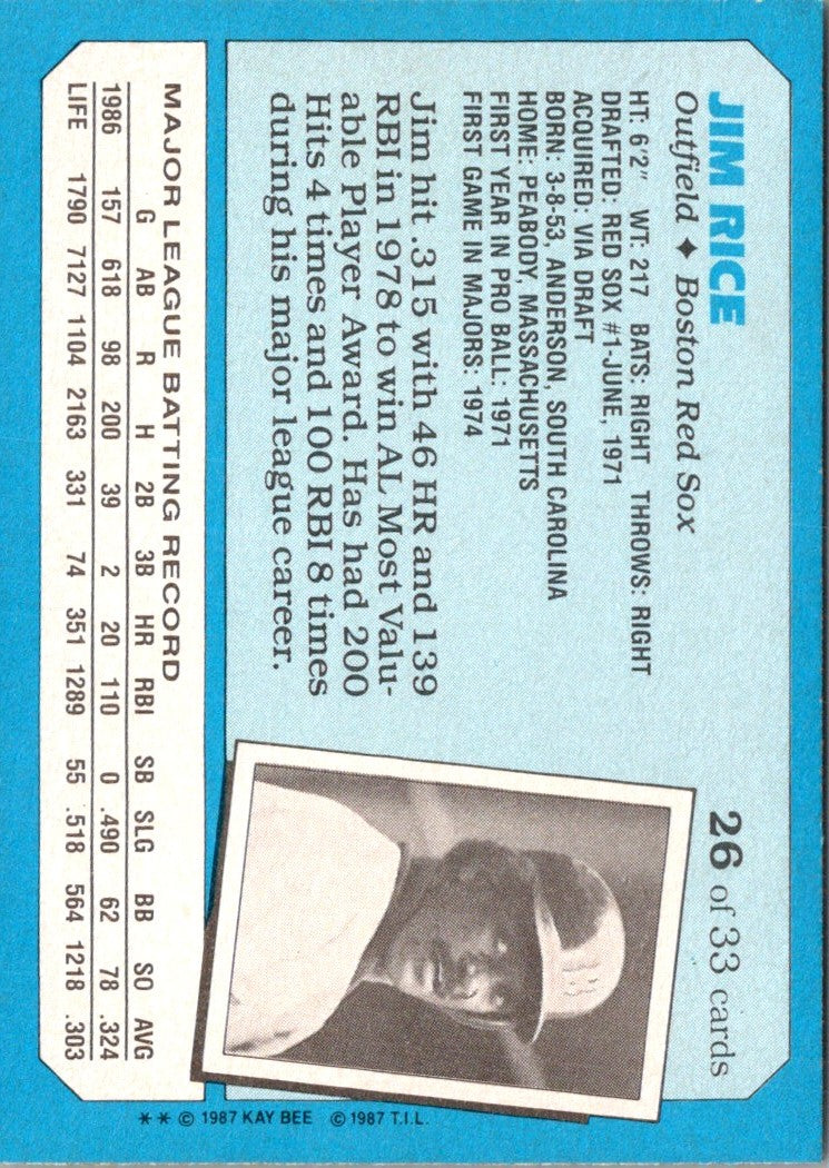 1987 Topps Kay-Bee Superstars of Baseball Jim Rice