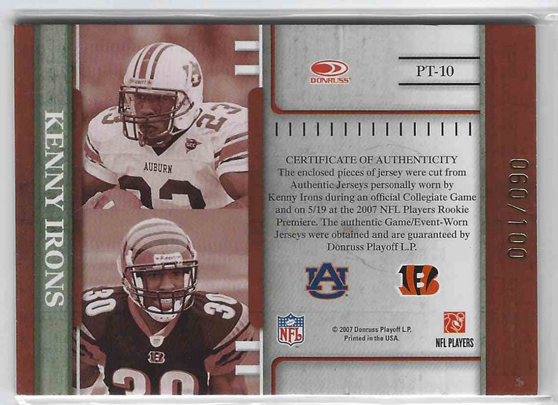 2007 Donruss Playoffs Kenny Irons Patch