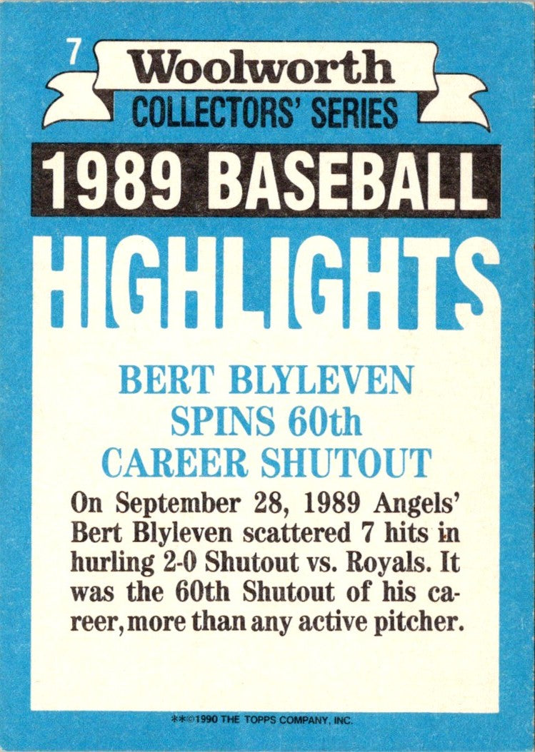 1990 Topps Woolworth Baseball Highlights Bert Blyleven