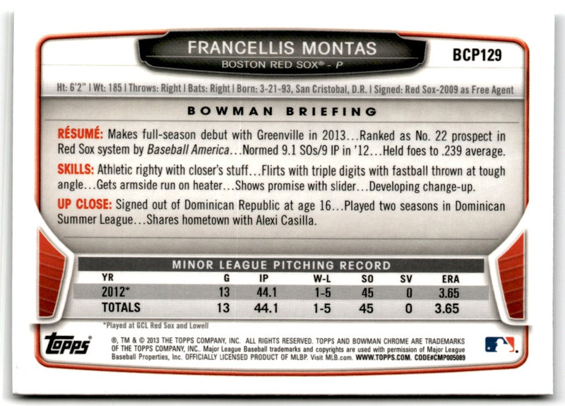 2013 Bowman Chrome Prospects Francellis Montas