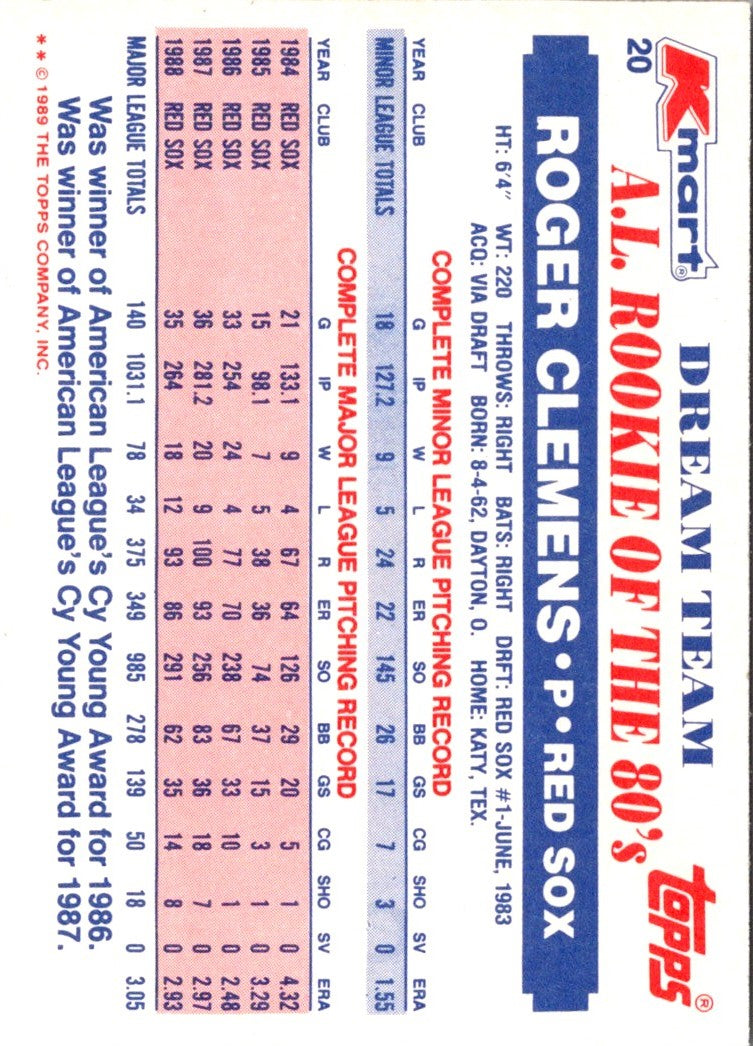 1989 Score Scoremasters Roger Clemens