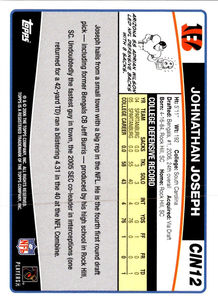 2006 Topps Cincinnati Bengals Johnathan Joseph