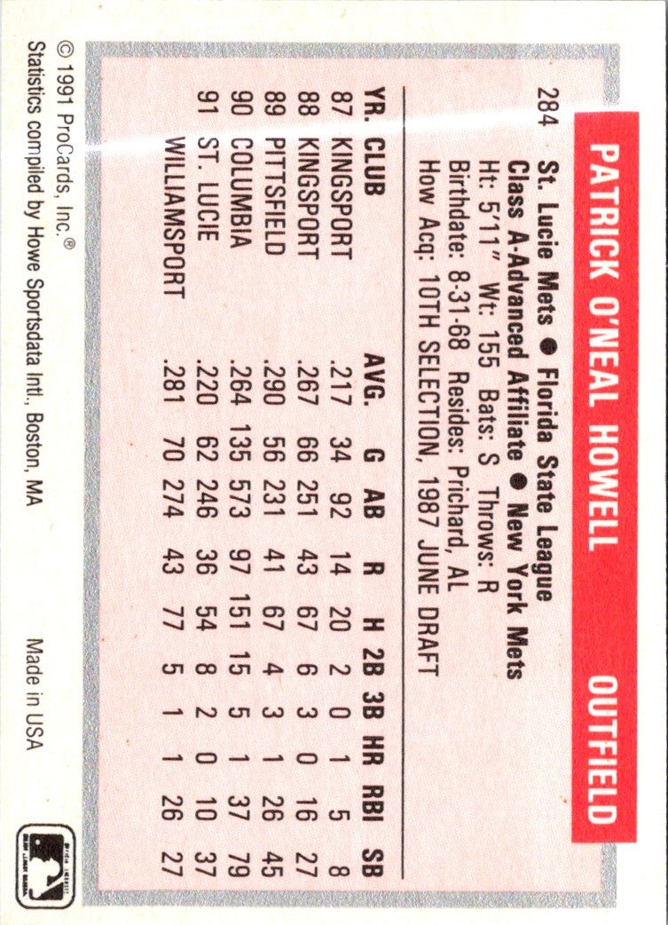 1991 ProCards Tomorrow's Heroes Pat Howell